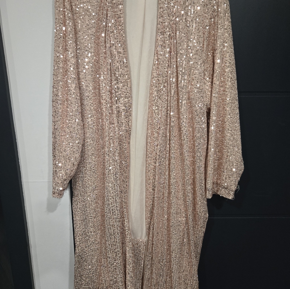 Sparkling Rose Gold Sequin Duster Cardigan Mare Mare Anthropologie 1xl - Picture 7 of 8
